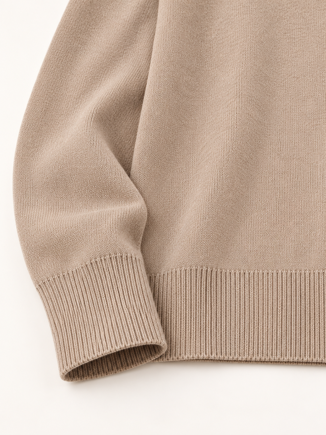 Soft turtleneck jumper — Taupe, finish detail