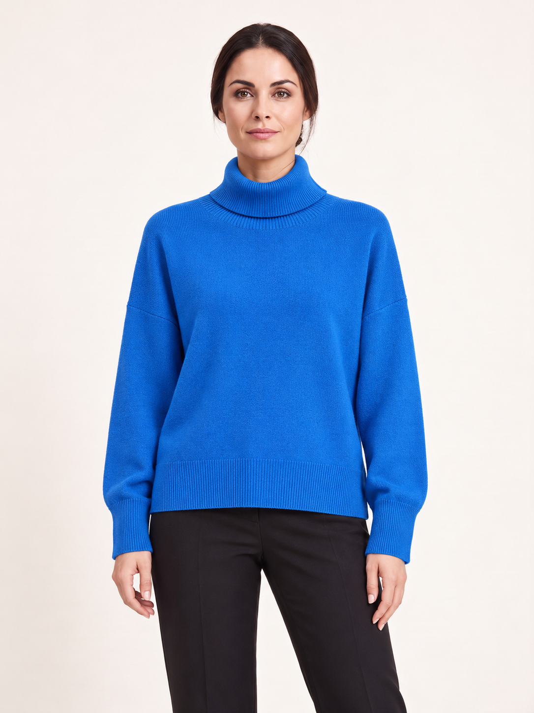 Maglia morbida a collo alto — Blu royal, Sofia, vista frontale