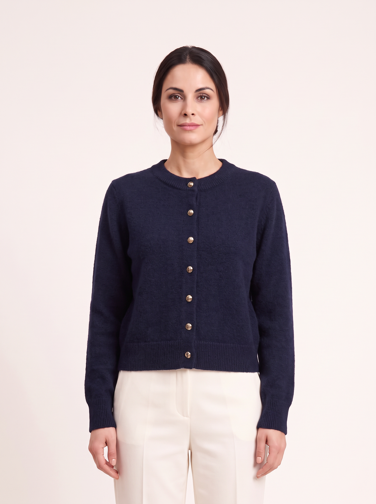 Cardigan blu scuro con bottoni dorati — Blu scuro, Sofia, vista frontale