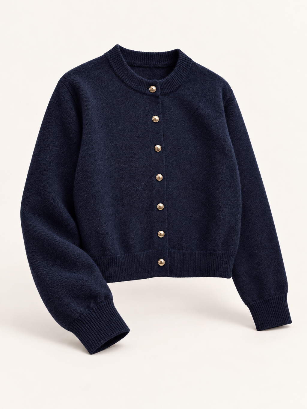 Cardigan blu scuro con bottoni dorati — Blu scuro, Capo, vista laterale a tre quarti