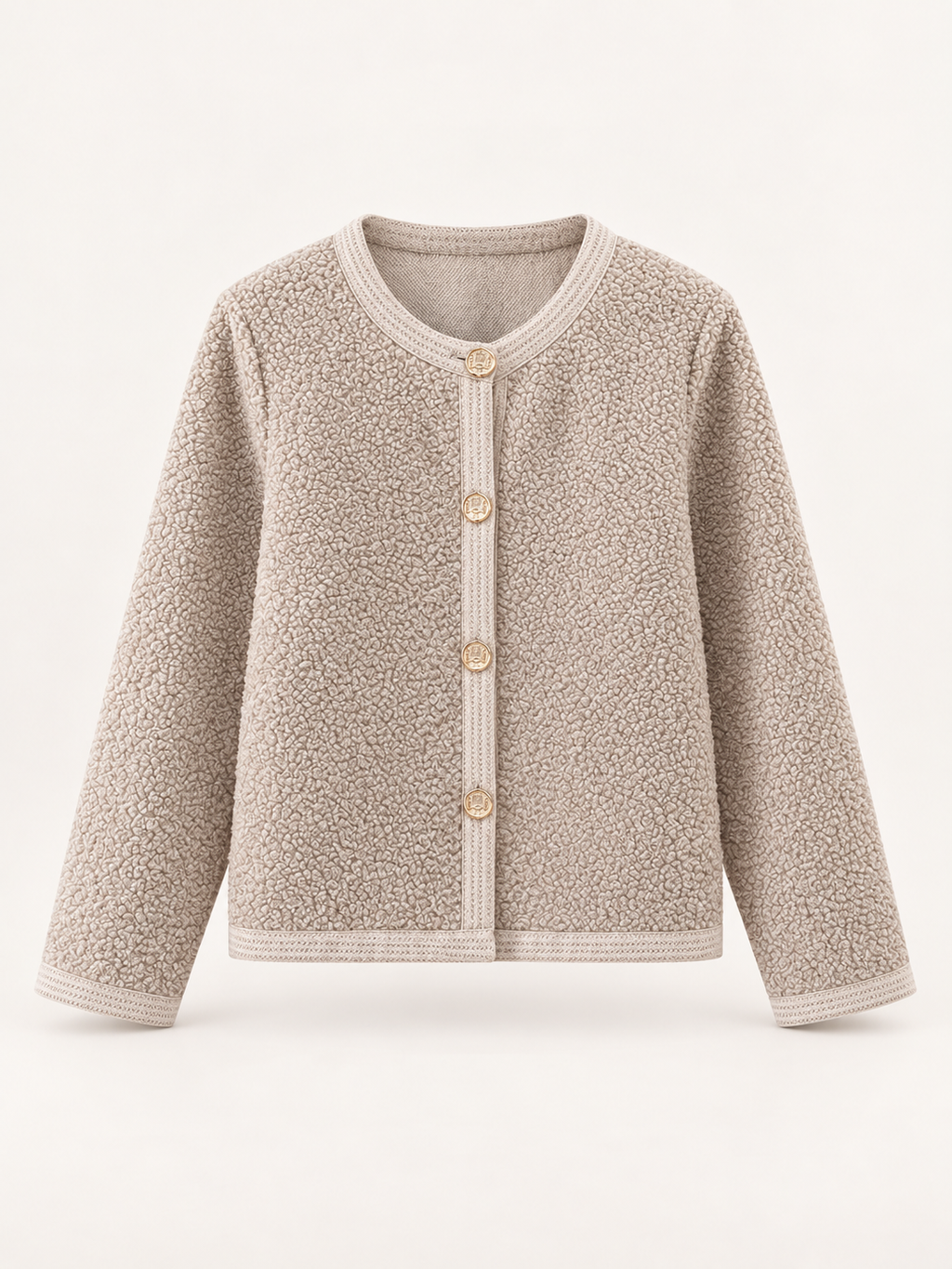 Cardigan corto con bottoni décor — Beige caldo, Capo, vista frontale