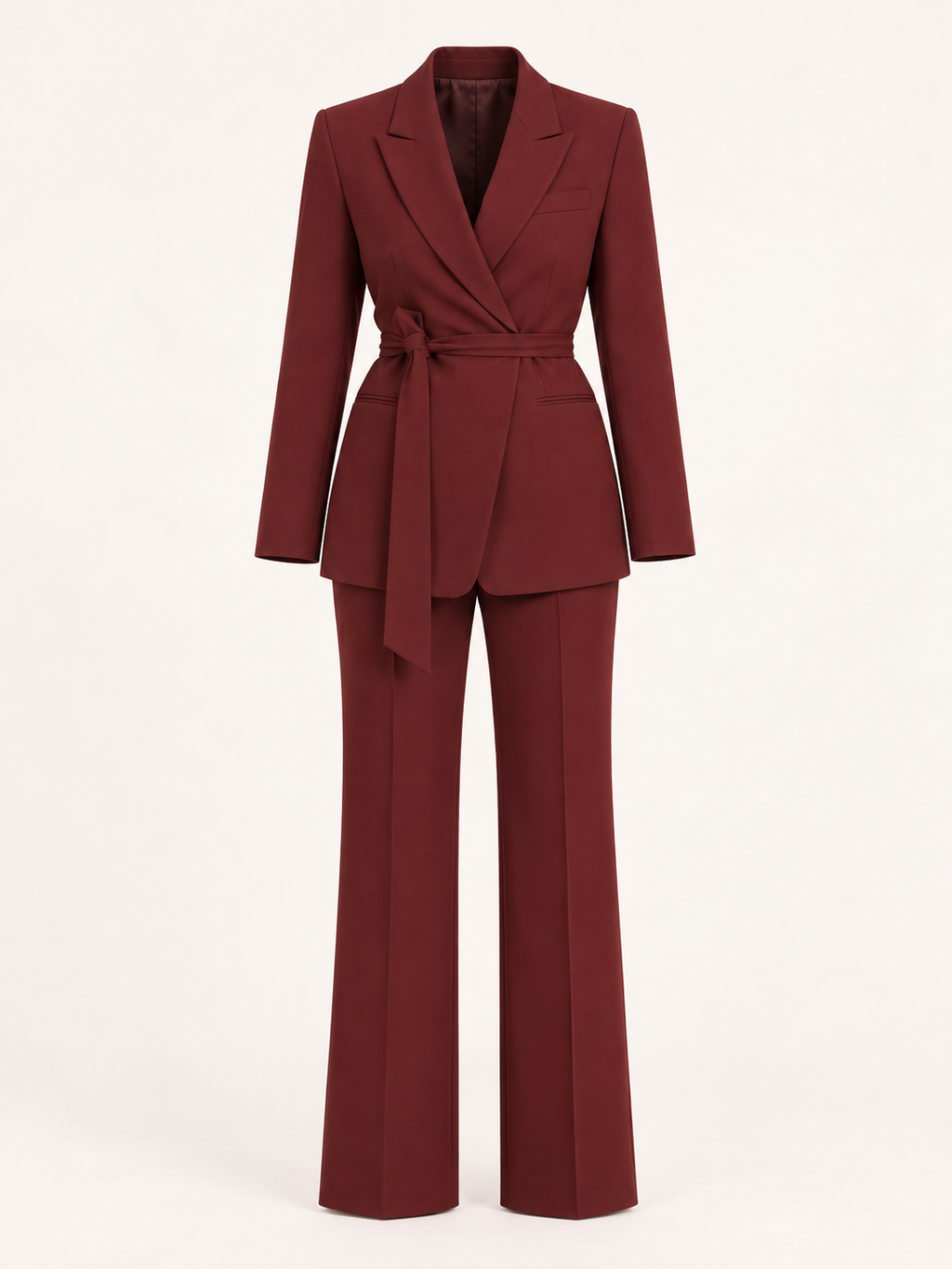 Tie-belt trouser suit — Burgundy, product, front view