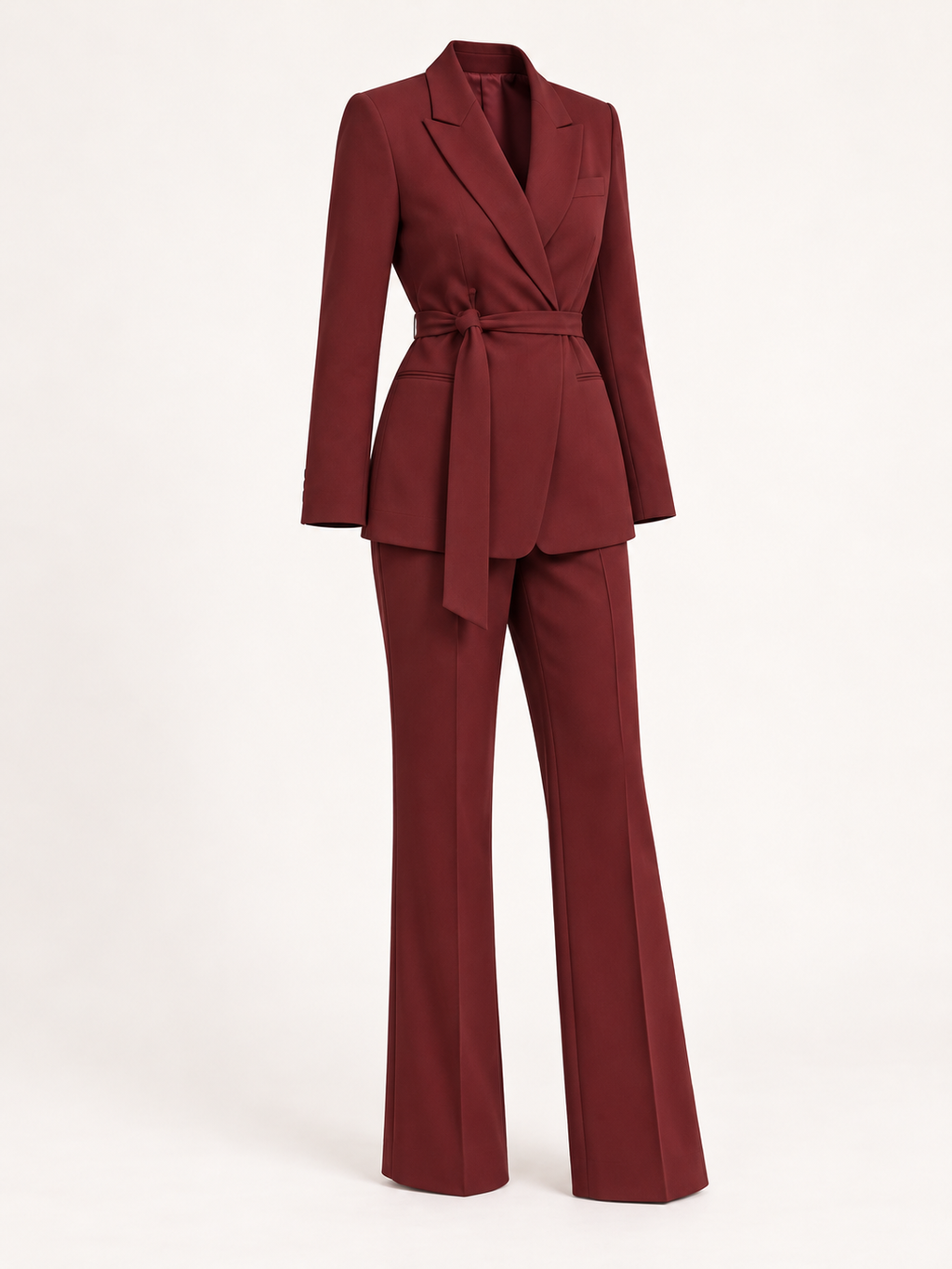 Tie-belt trouser suit — Burgundy, product, side view