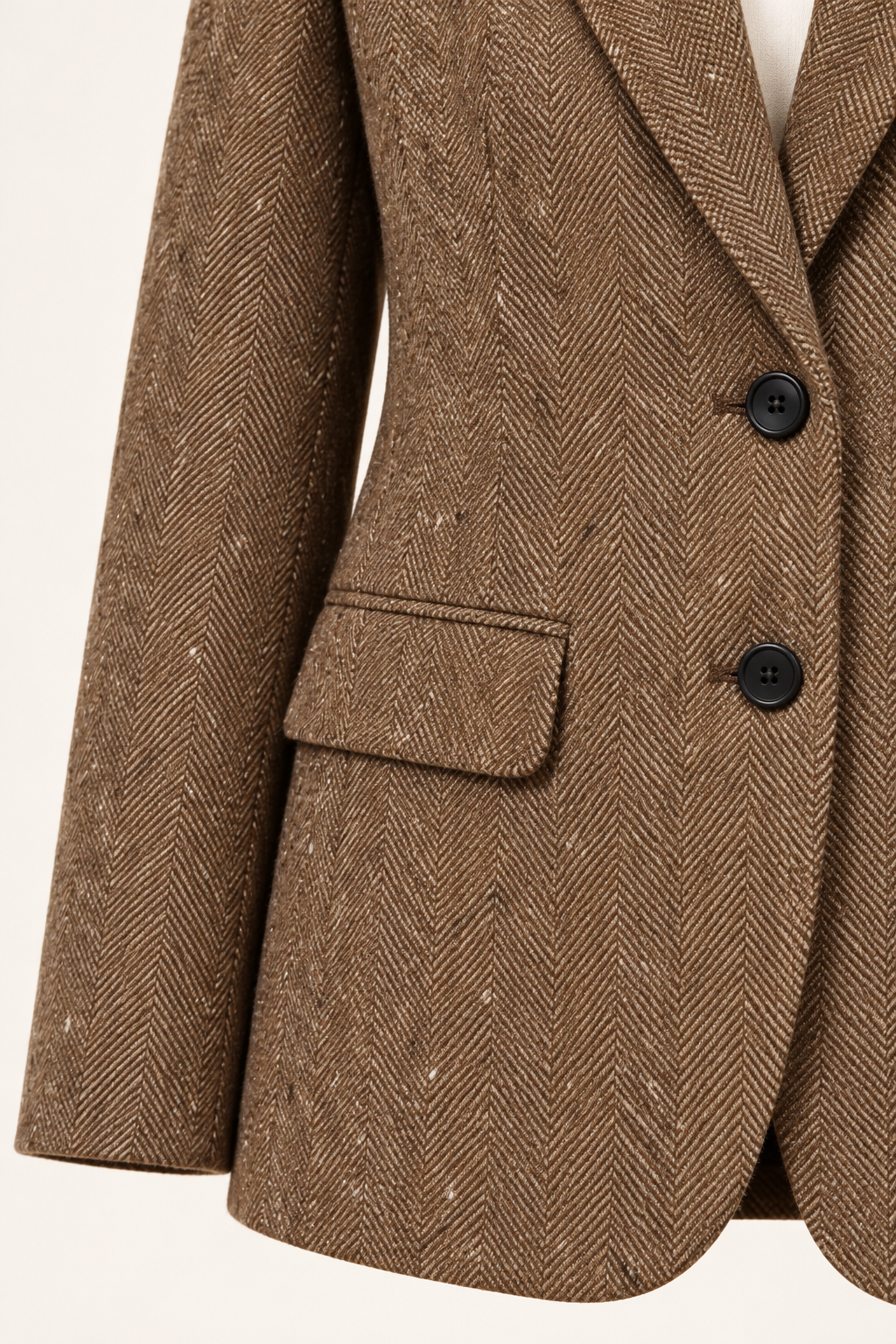 Blazer a spina di pesce — Marrone, dettaglio delle finiture