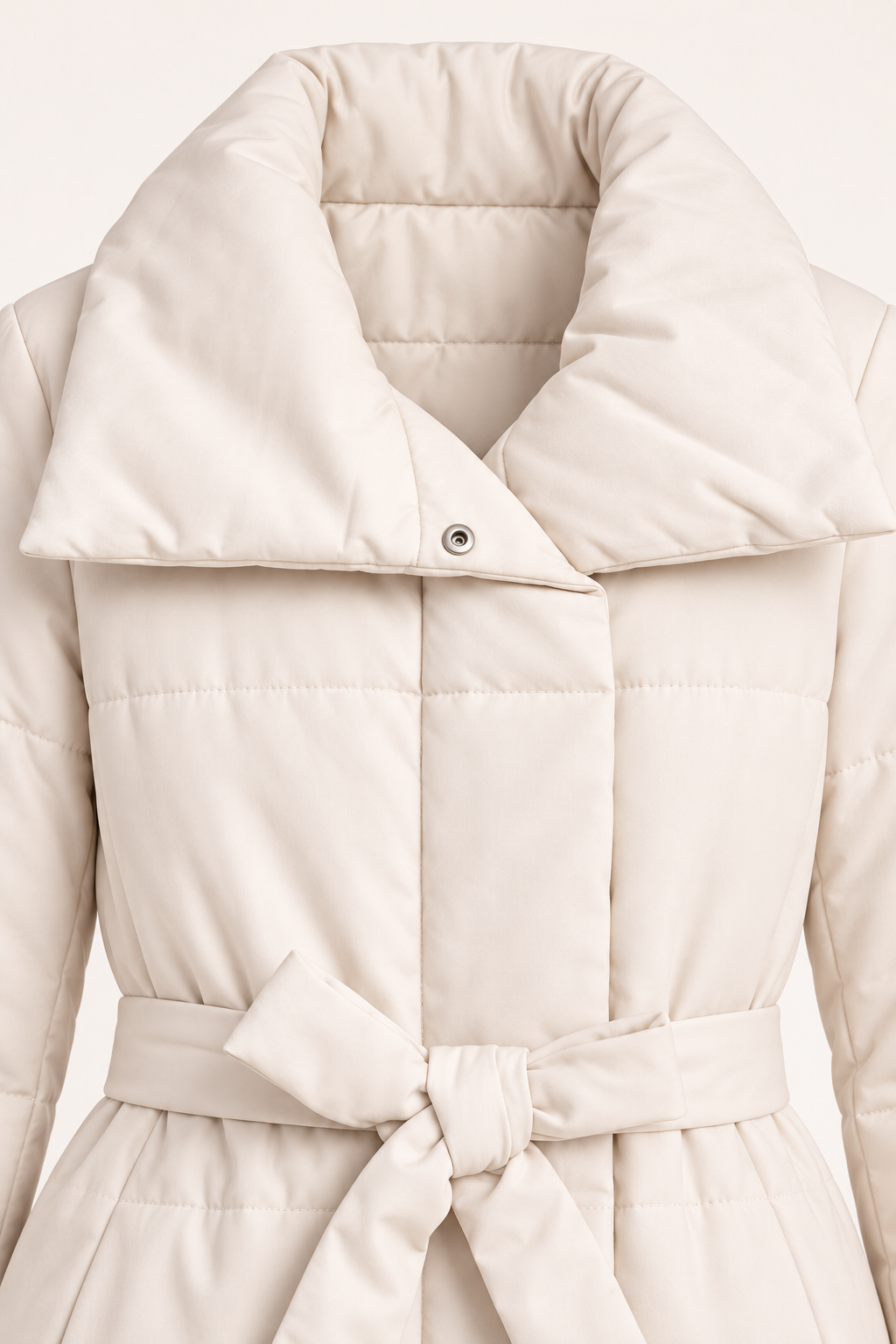 Cappotto imbottito con collo avvolgente — Avorio, dettaglio del collo