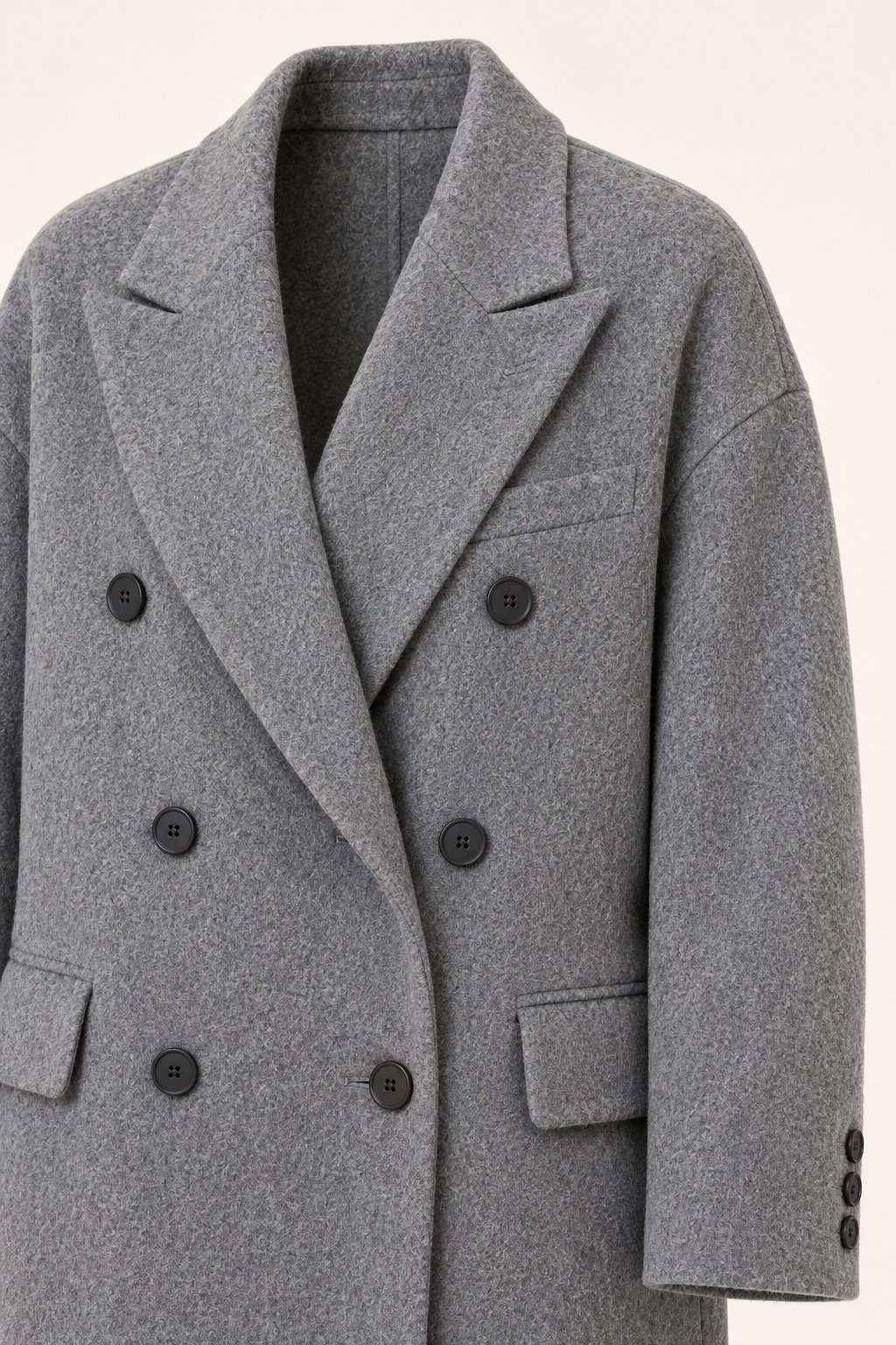 Cappotto lungo doppiopetto — Grigio, dettaglio del collo