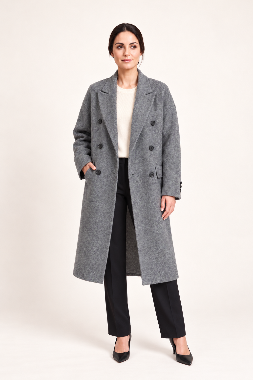 Cappotto lungo doppiopetto — Grigio, Sofia in movimento