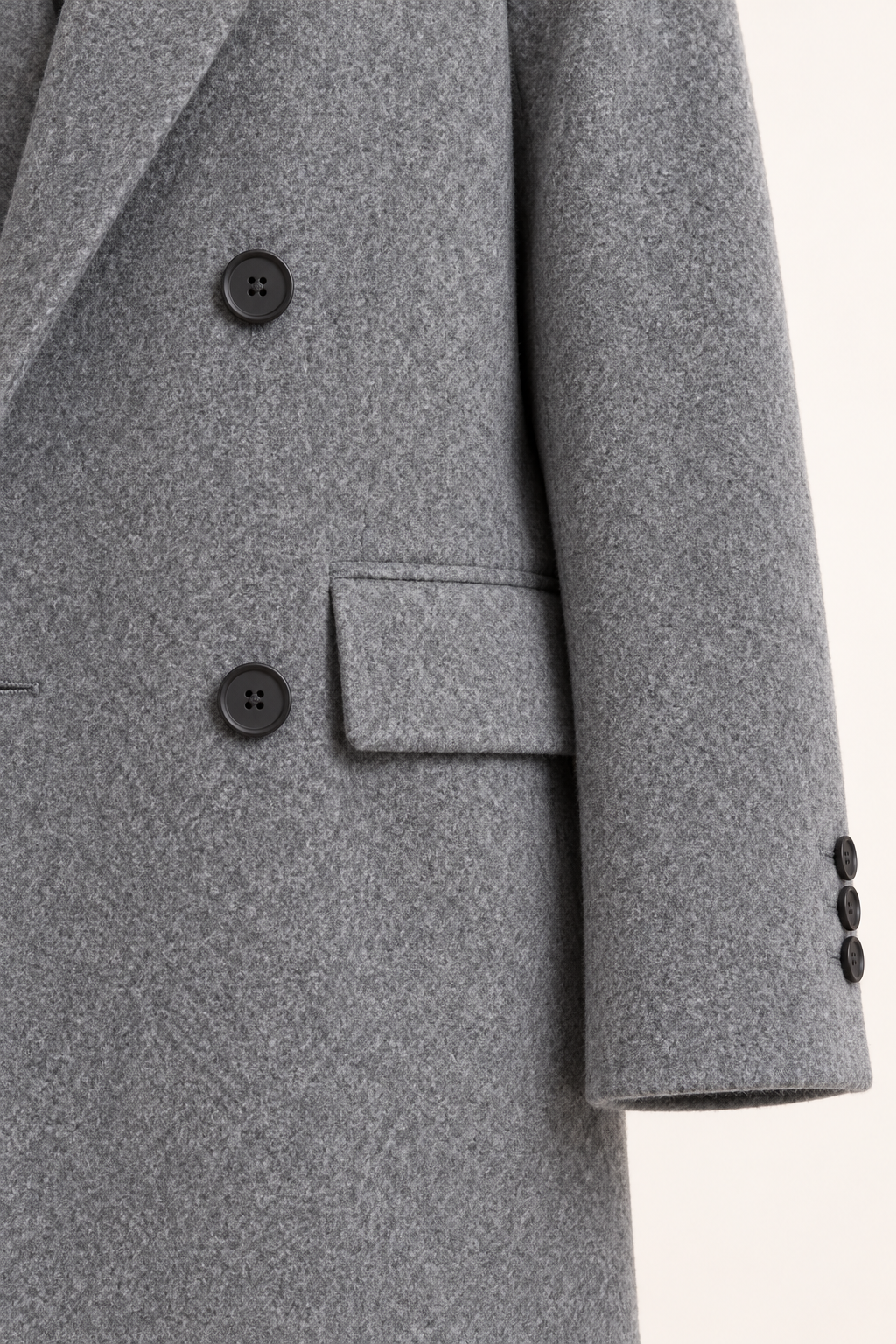 Cappotto lungo doppiopetto — Grigio, dettaglio delle finiture