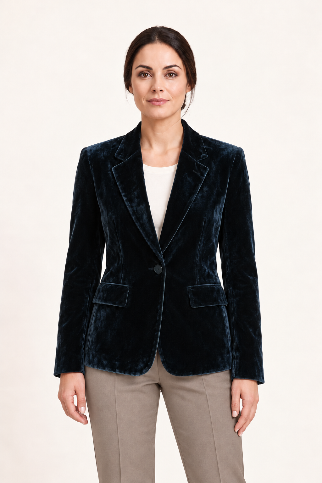 Blazer in velluto a un bottone — Verde bosco, Sofia, vista frontale