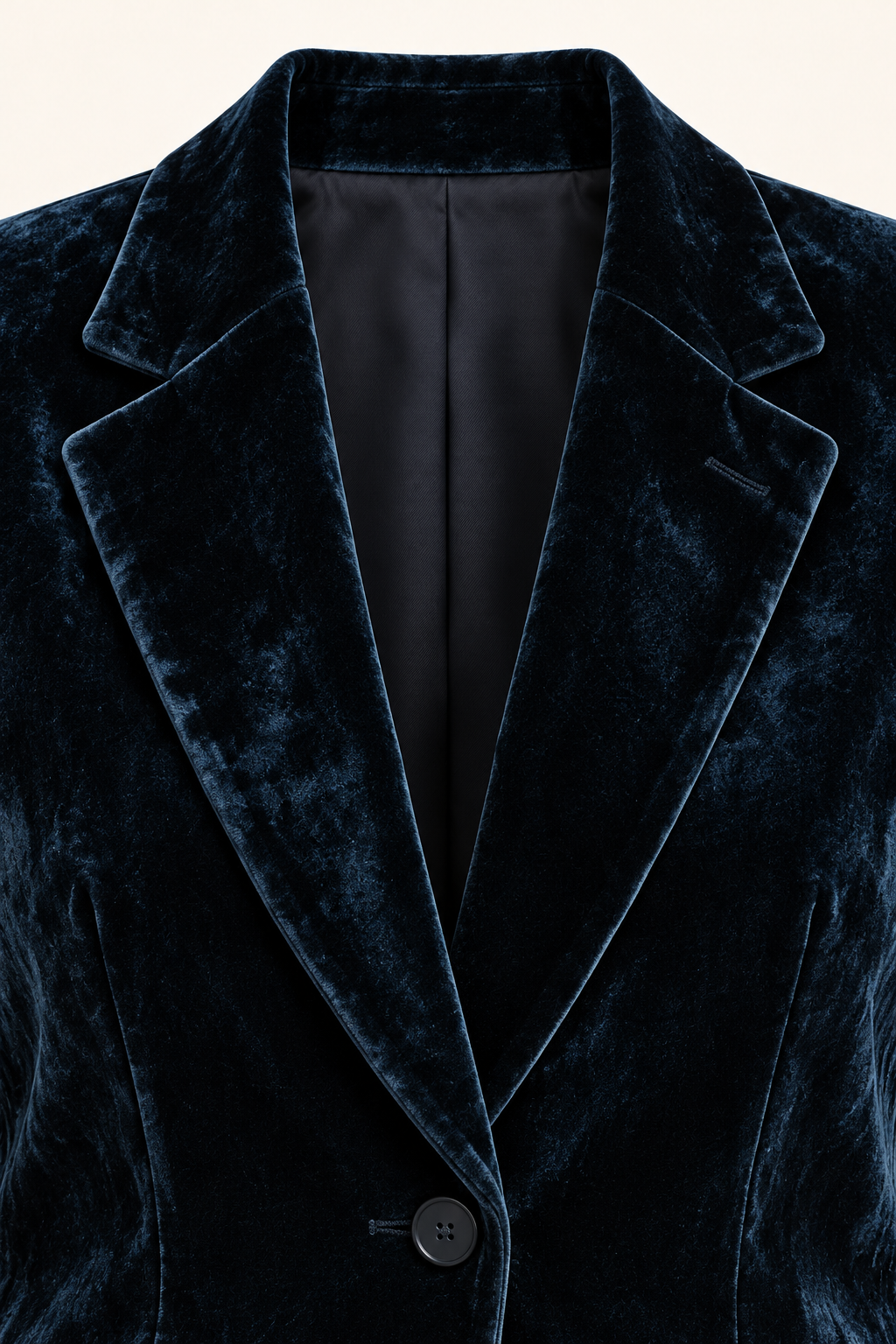 Blazer in velluto a un bottone — Verde bosco, dettaglio dello scollo