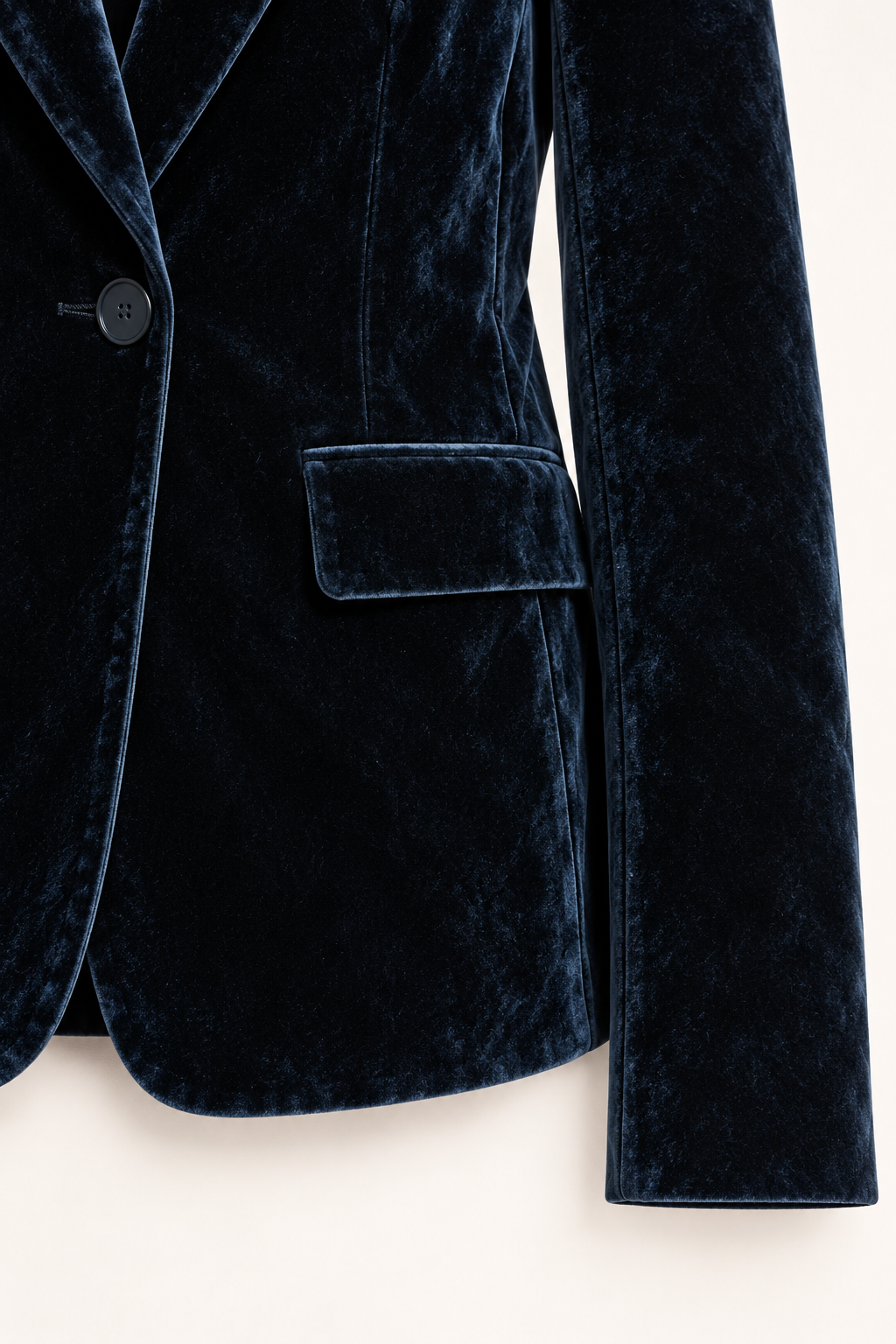Blazer in velluto a un bottone — Verde bosco, dettaglio della finitura