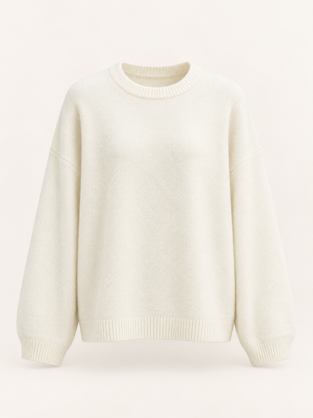 Maglia ampia con bordi a coste — Bianco latte, Capo, vista frontale