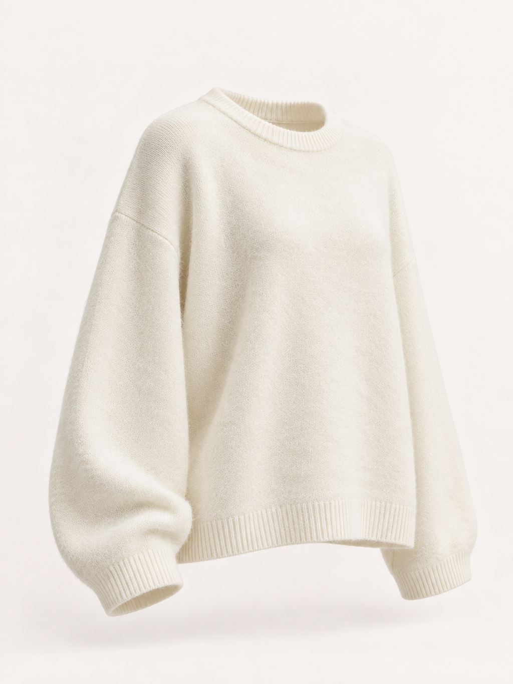 Maglia ampia con bordi a coste — Bianco latte, Capo, vista laterale a tre quarti