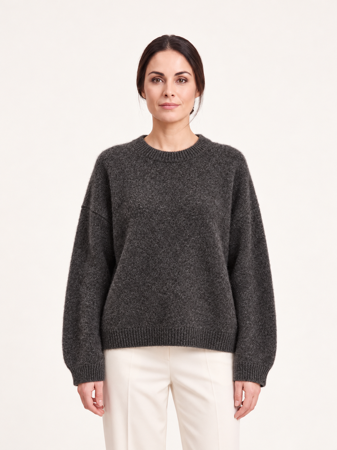 Maglia ampia con bordi a coste — Grigio antracite, Sofia, vista frontale