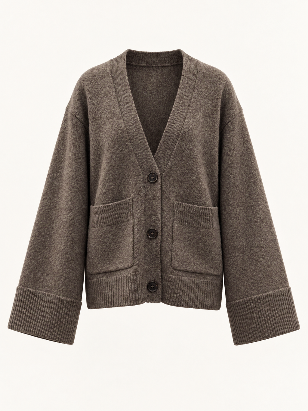 Cardigan con scollo a V e tasche — Marrone, capo, vista frontale