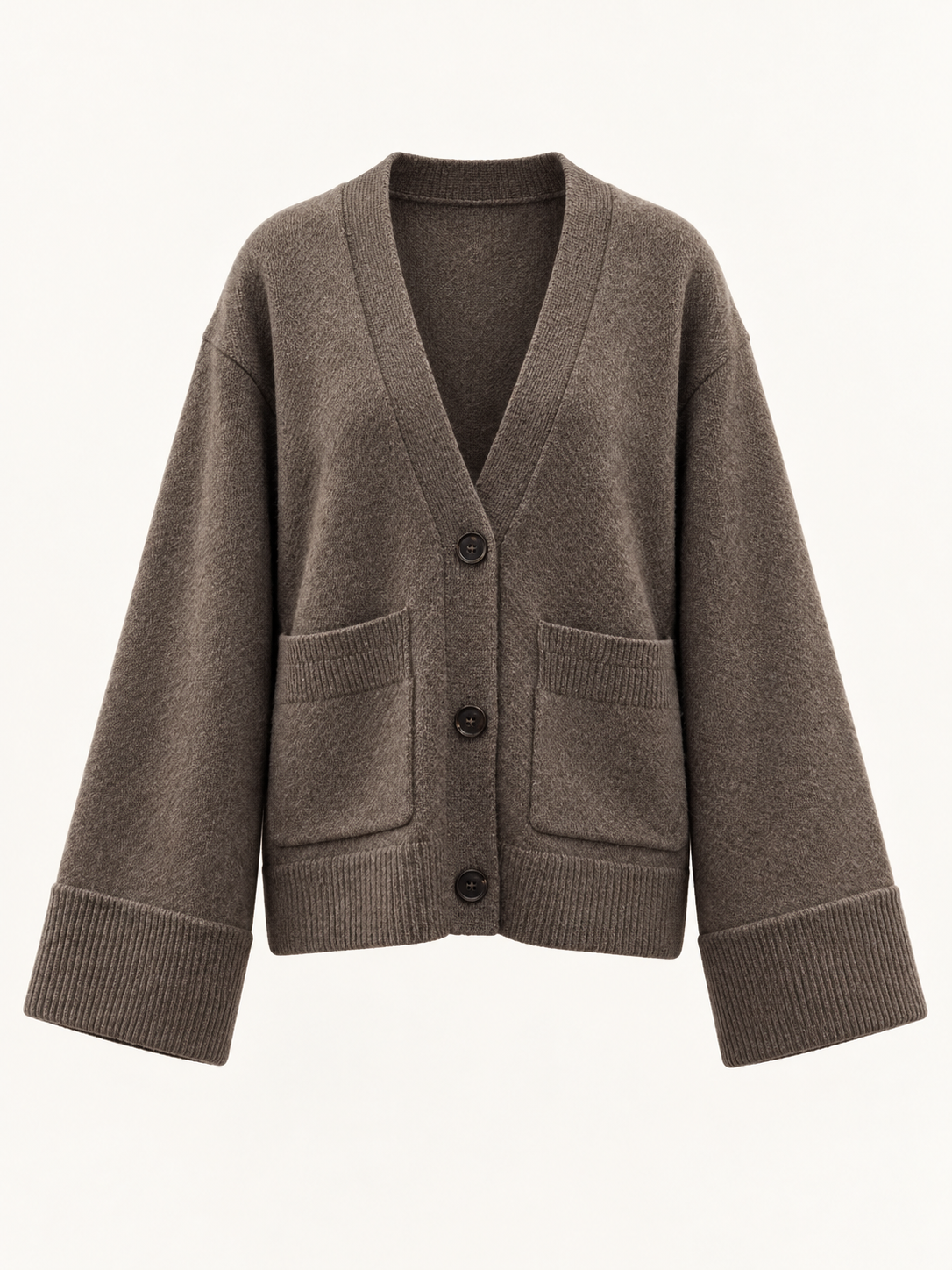 Cardigan con scollo a V e tasche — Marrone, capo, vista frontale