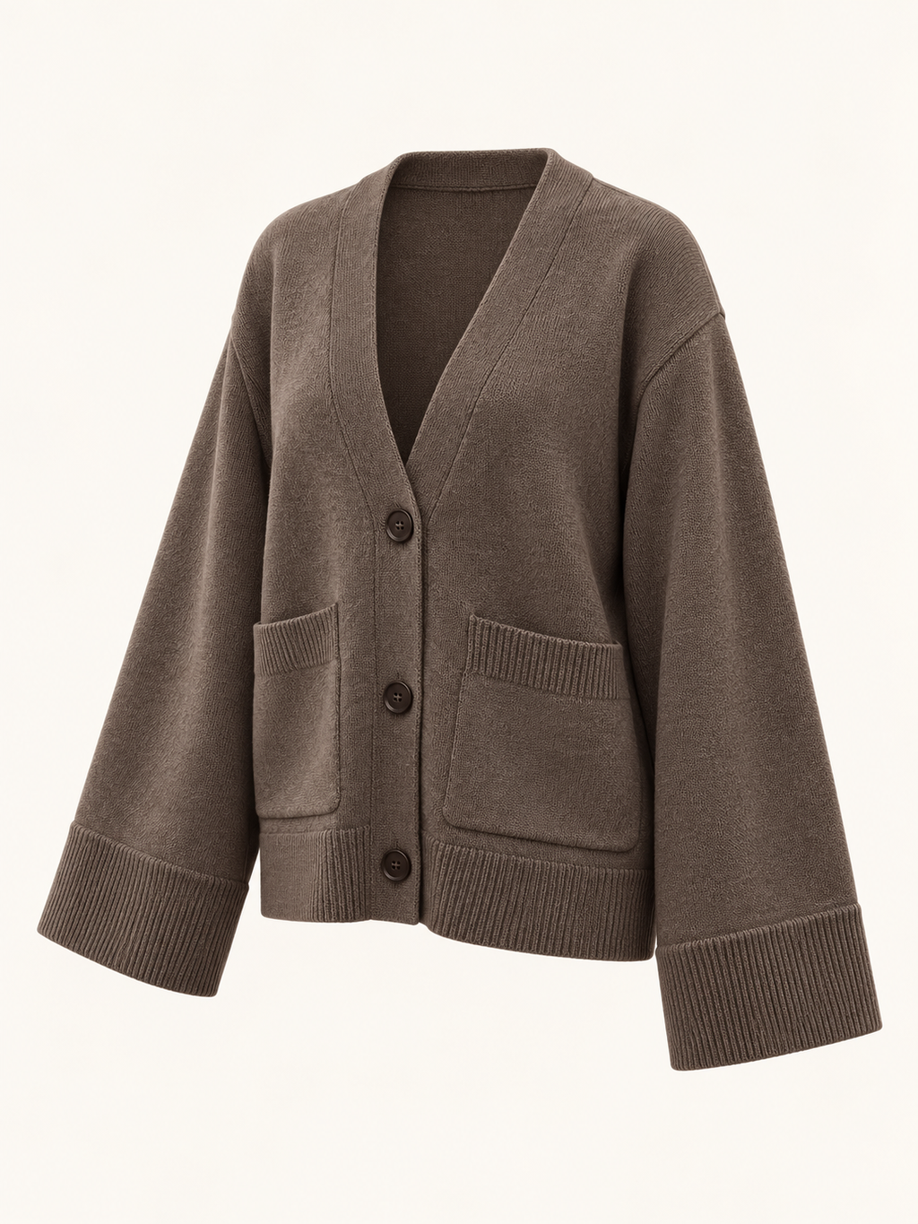 Cardigan con scollo a V e tasche — Marrone, capo, vista laterale