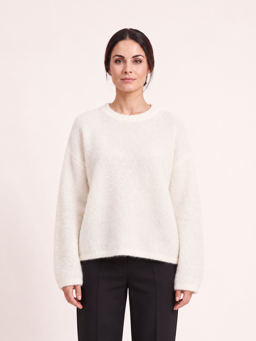 Maglia boxy girocollo — Avorio, Sofia, vista frontale