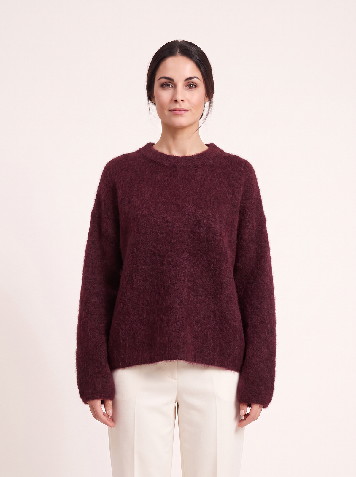 Maglia boxy girocollo — Bordeaux, Sofia, vista frontale