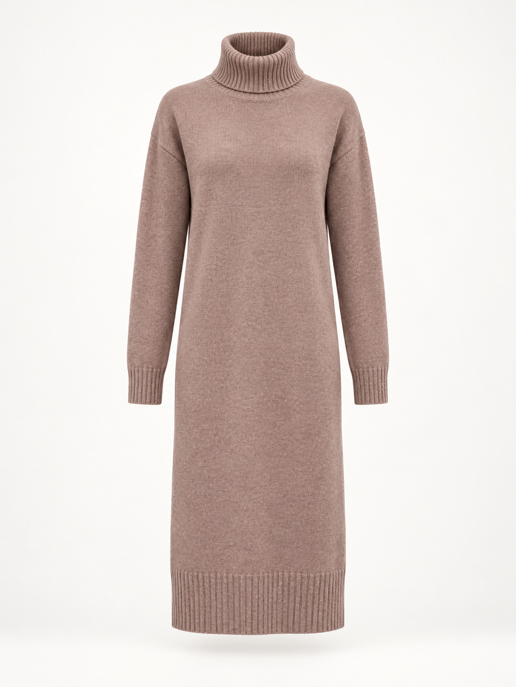 Turtleneck midi dress — Taupe, product, front view