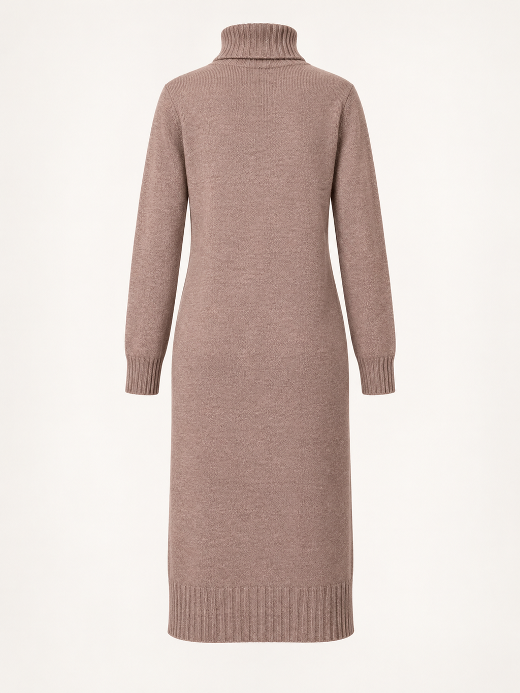 Turtleneck midi dress — Taupe, product, back view
