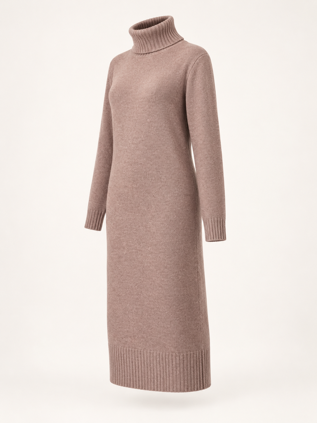 Turtleneck midi dress — Taupe, product, side view