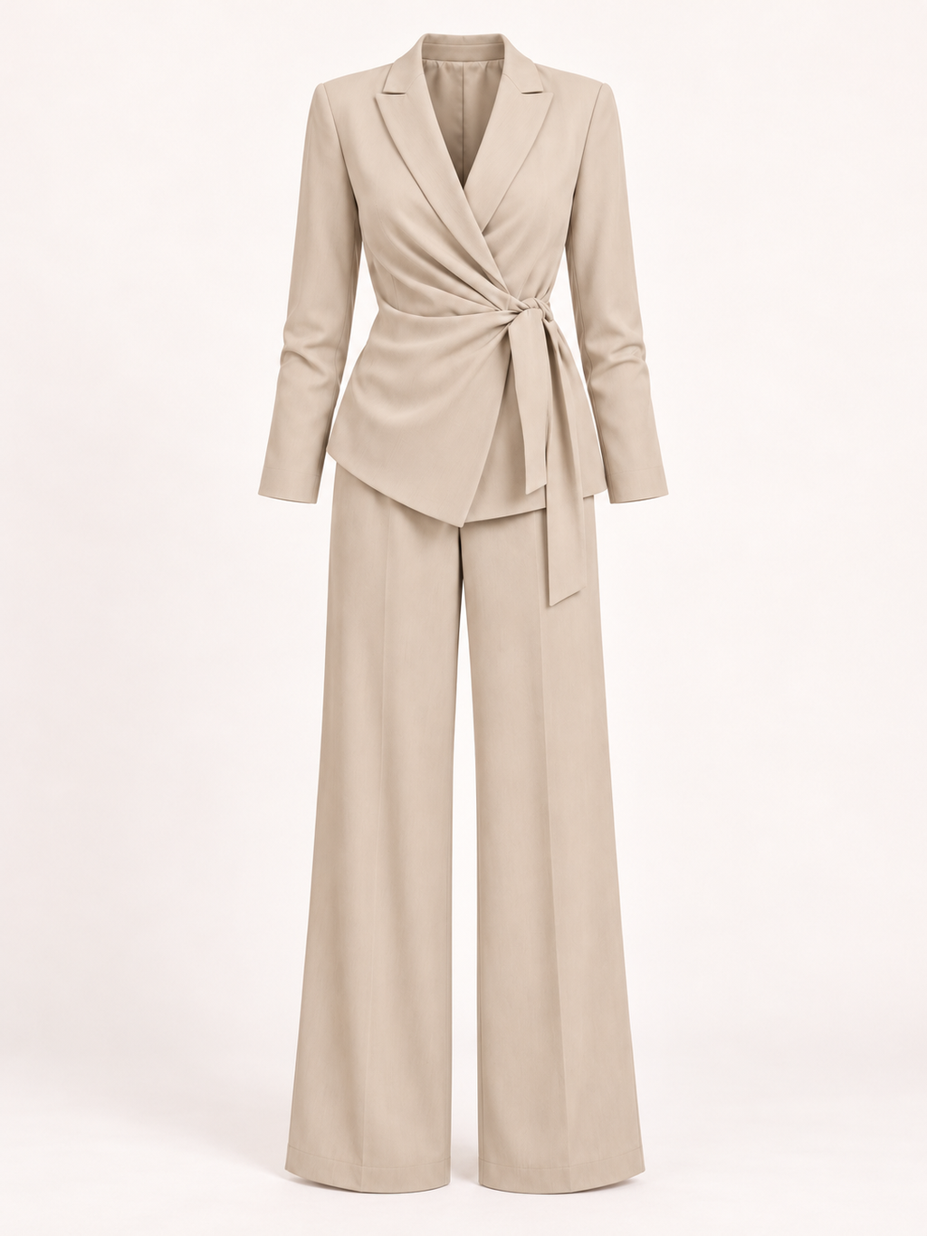 Fluid suit with side tie — Beige, product, front view