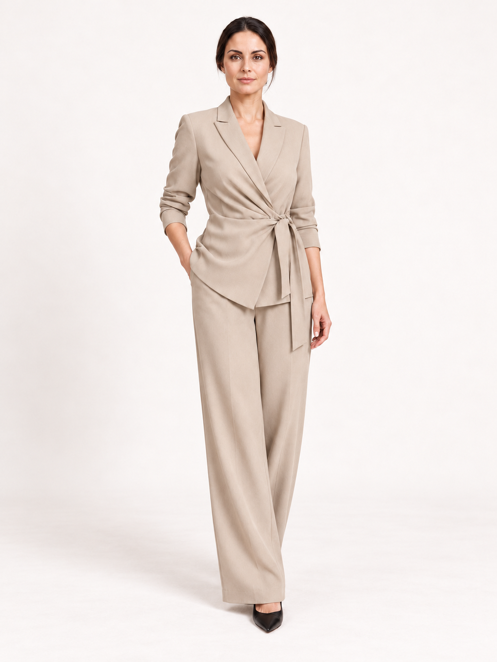 Fluid suit with side tie — Beige, Sofia, alternate pose
