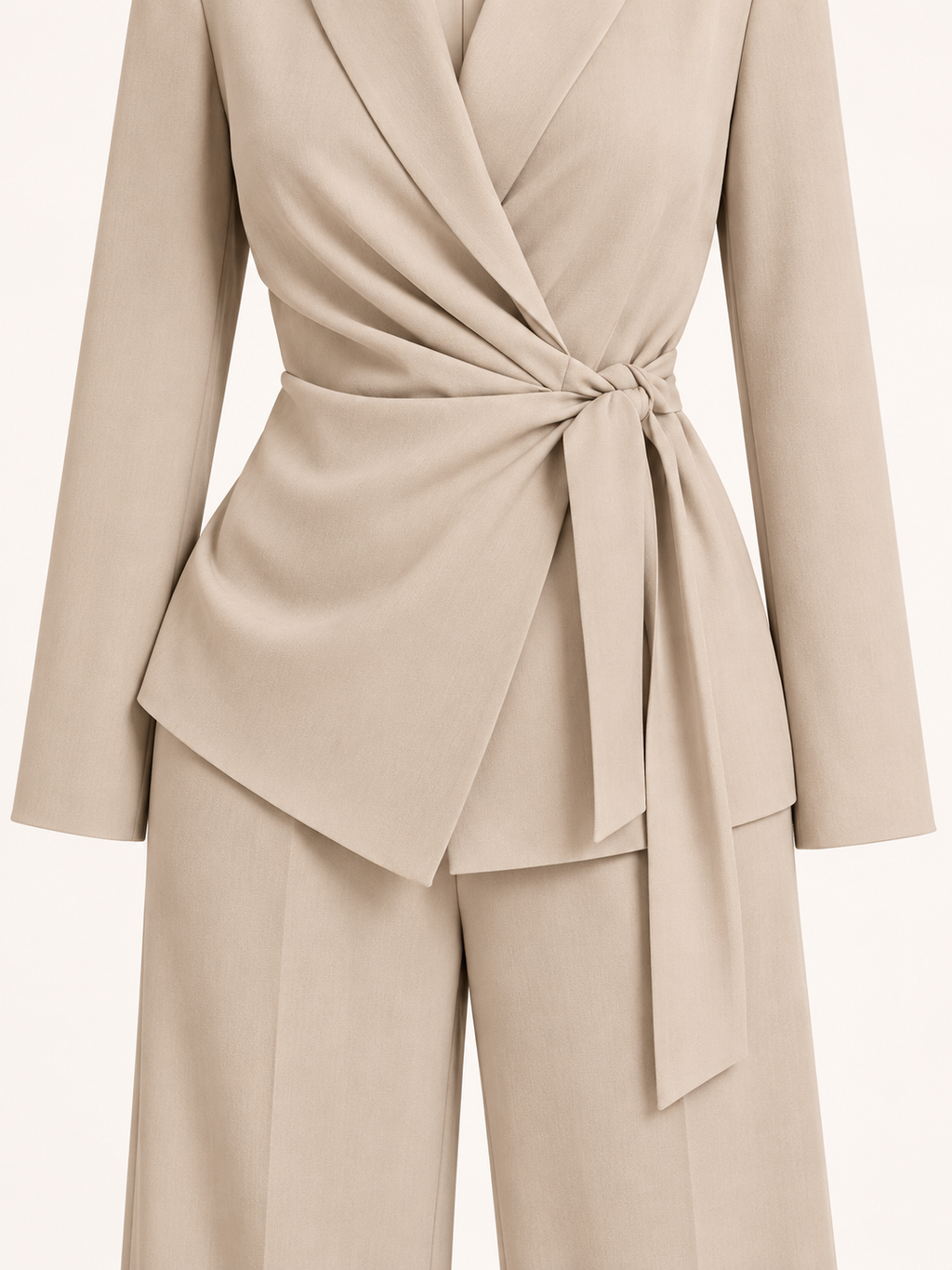 Fluid suit with side tie — Beige, finish detail