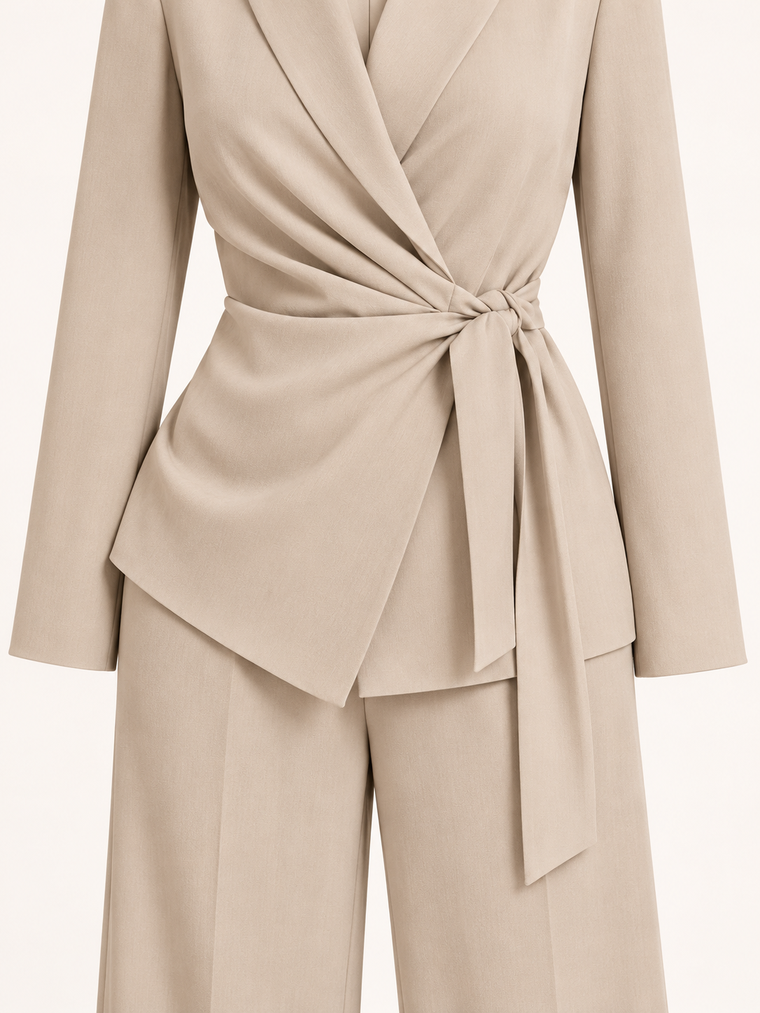 Fluid suit with side tie — Beige, finish detail