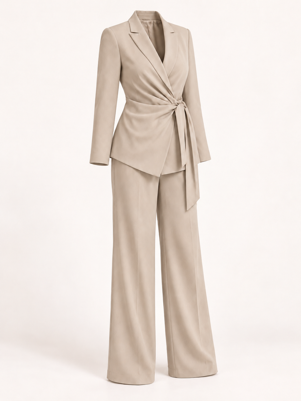 Fluid suit with side tie — Beige, product, side view