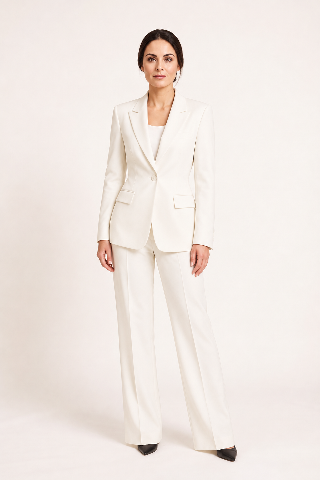 Completo con blazer sagomato, Sofia, vista frontale — Bianco