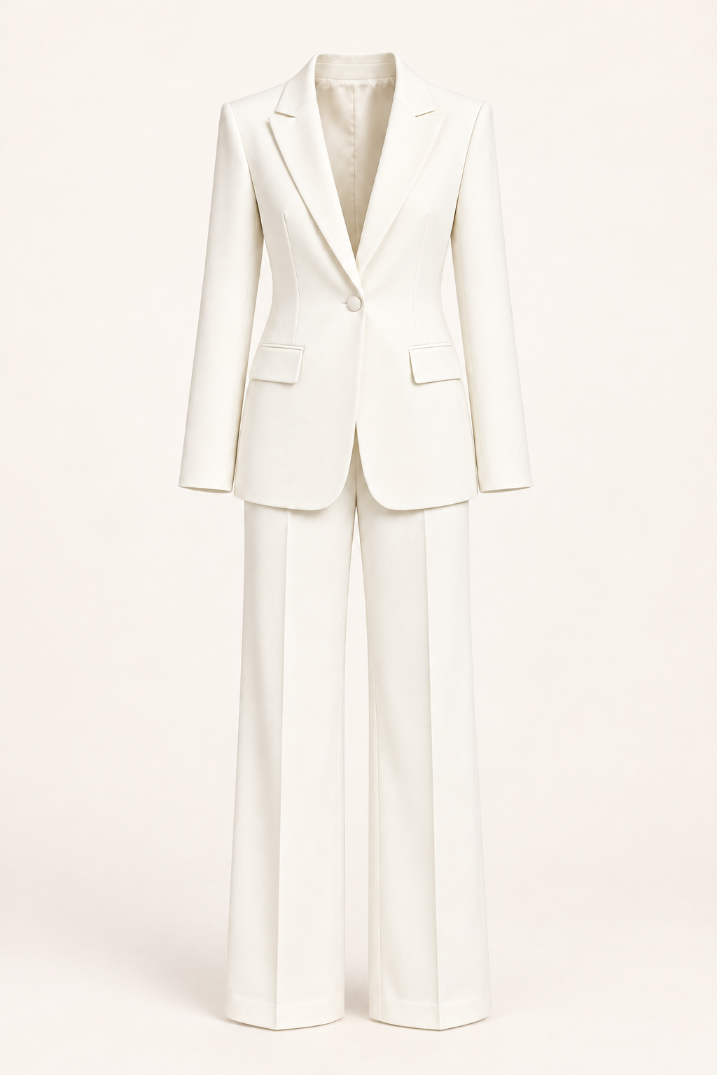 Completo con blazer sagomato, Vista frontale senza modella — Bianco