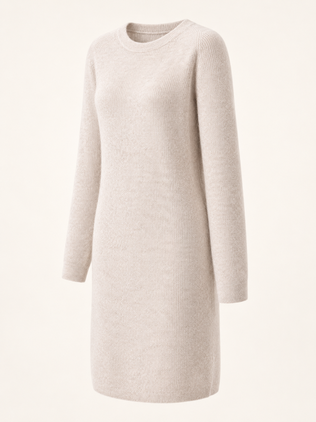 Crew-neck knitted dress — Ivory, product, side view