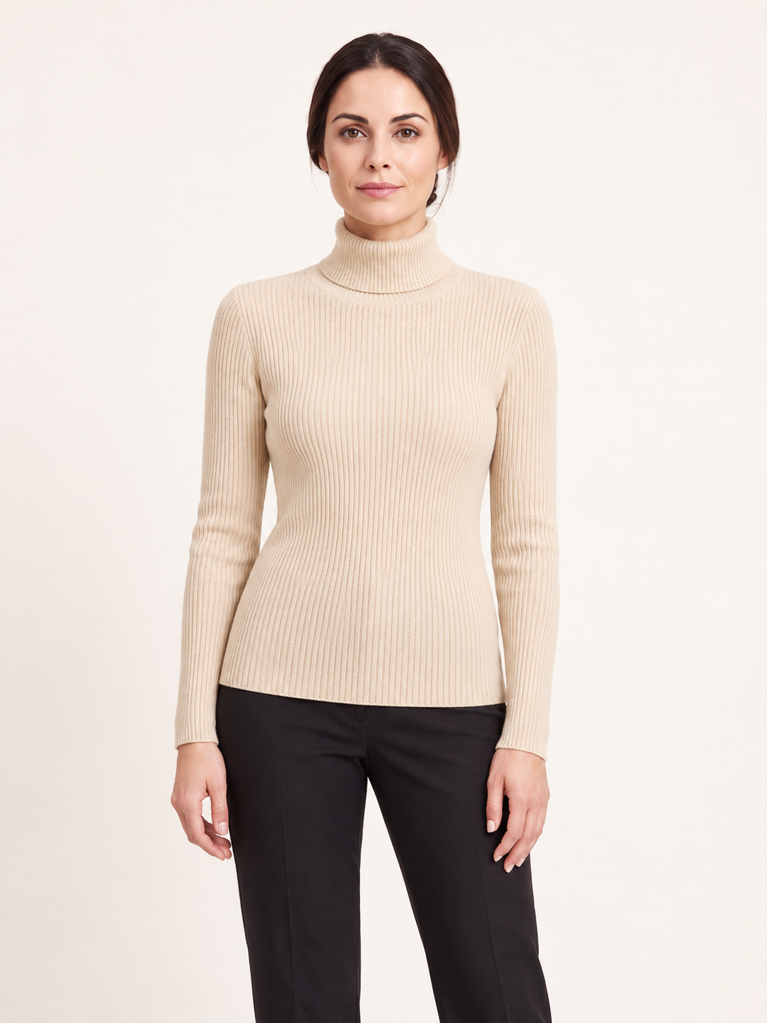 Dolcevita a coste — Beige, Sofia, vista frontale