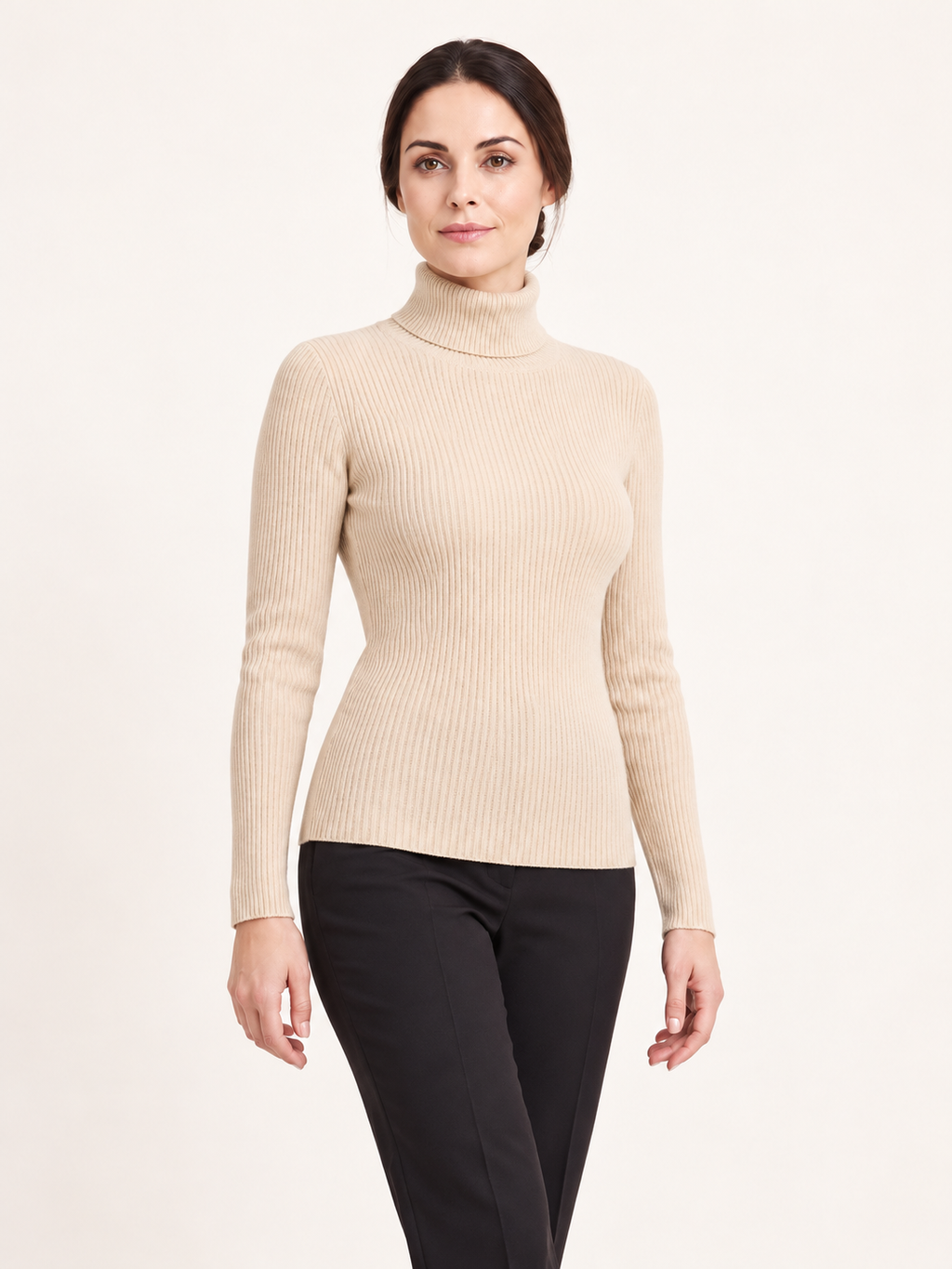 Ribbed turtleneck jumper — Beige, Sofia, alternate pose