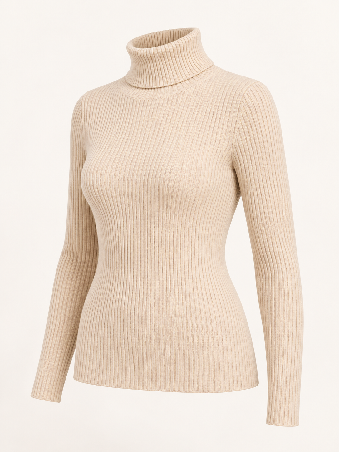 Ribbed turtleneck jumper — Beige, product, side view