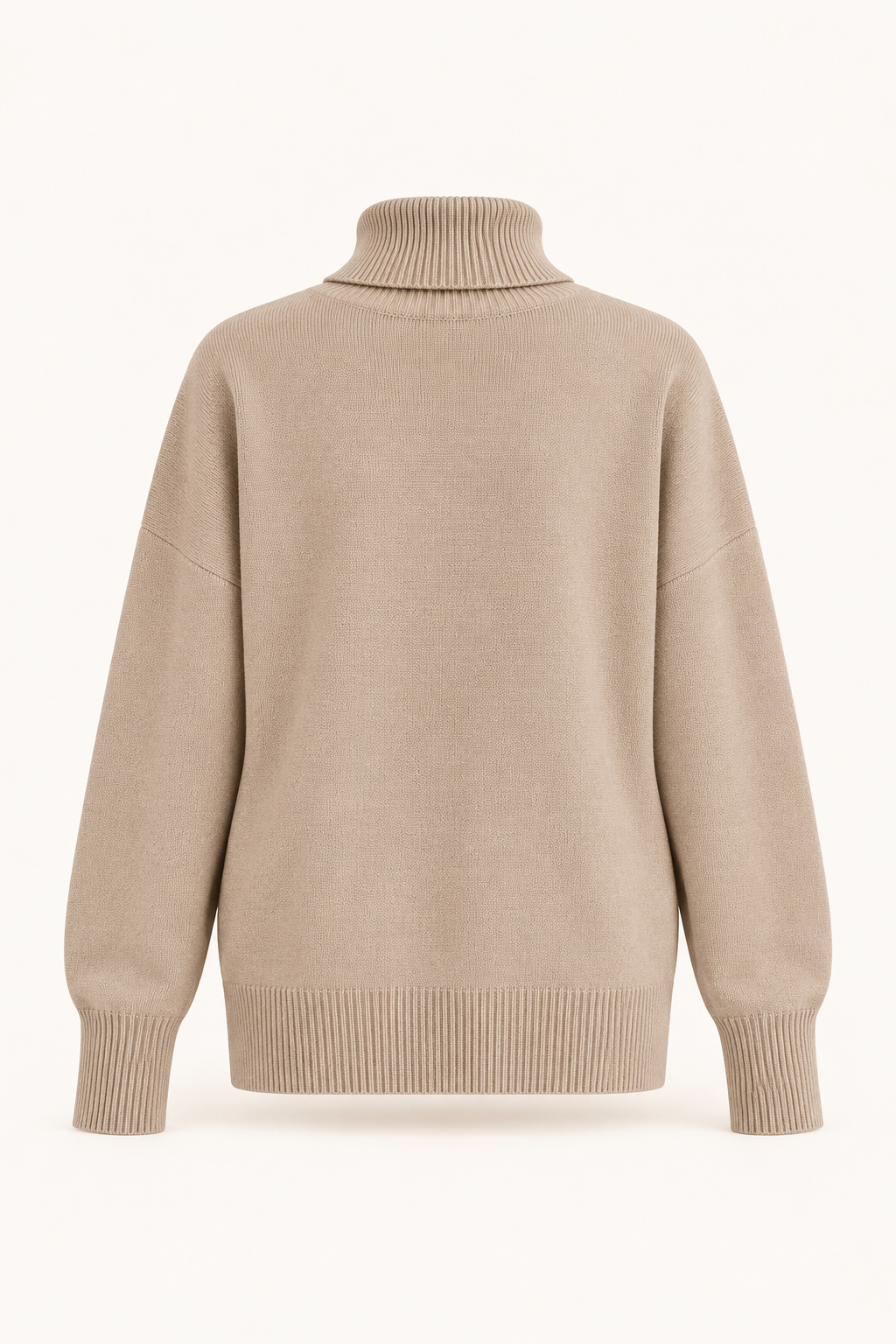 Maglione avvolgente a collo alto — Tortora, vista posteriore senza modella