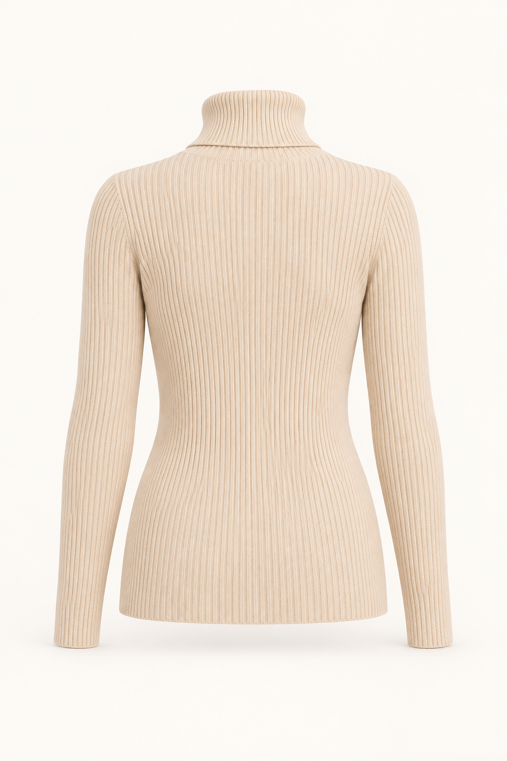 Maglia dolcevita a coste — Beige, vista posteriore senza modella
