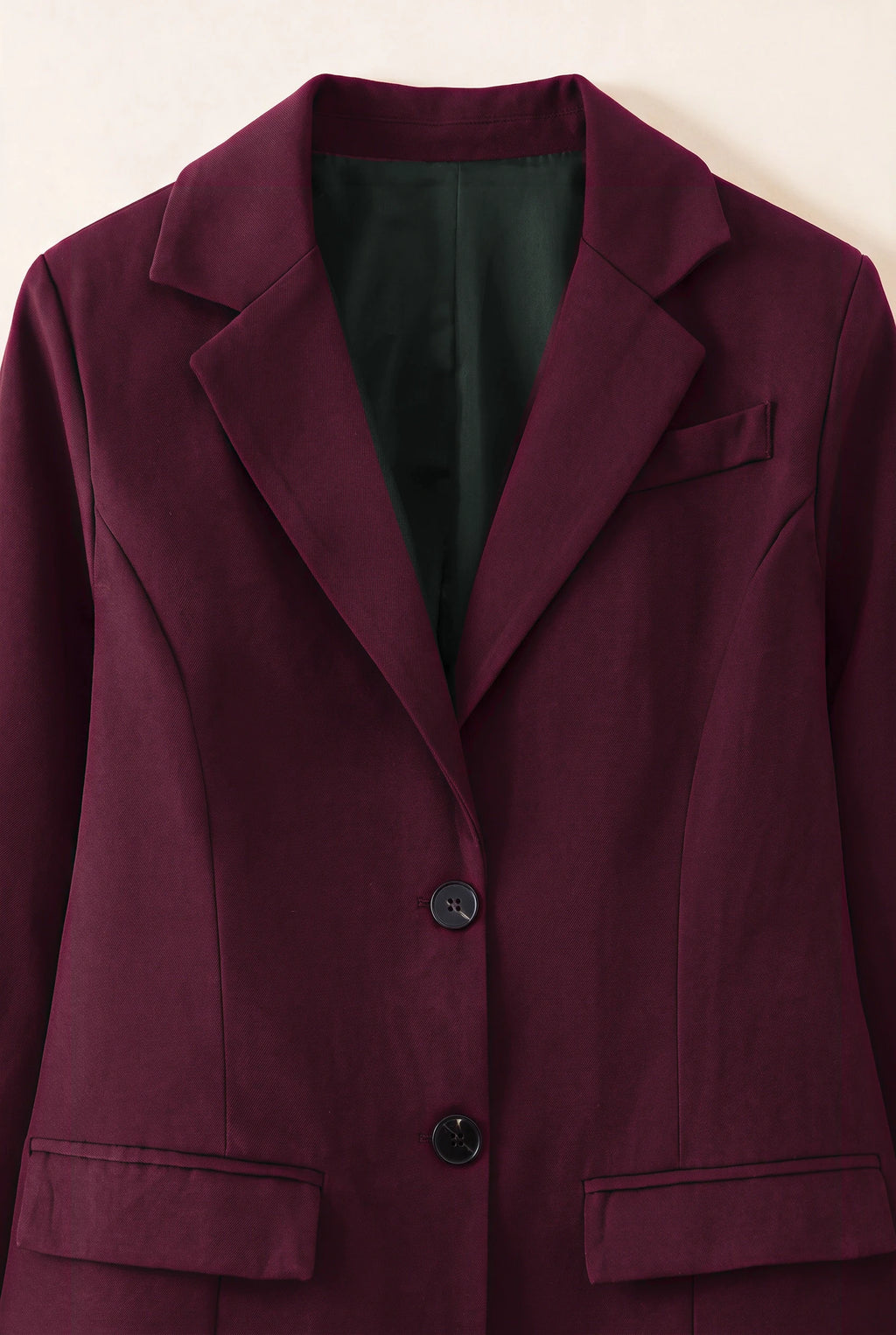 Two-button single-breasted blazer — Burgundy, garment detail