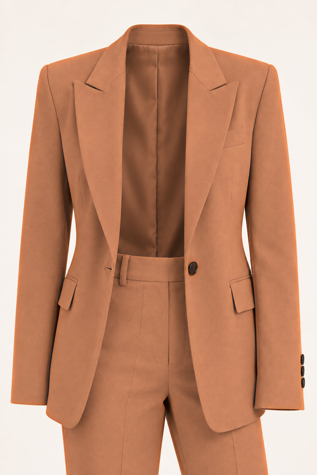Completo monopetto con pantaloni dritti, Dettaglio del rever — Cammello