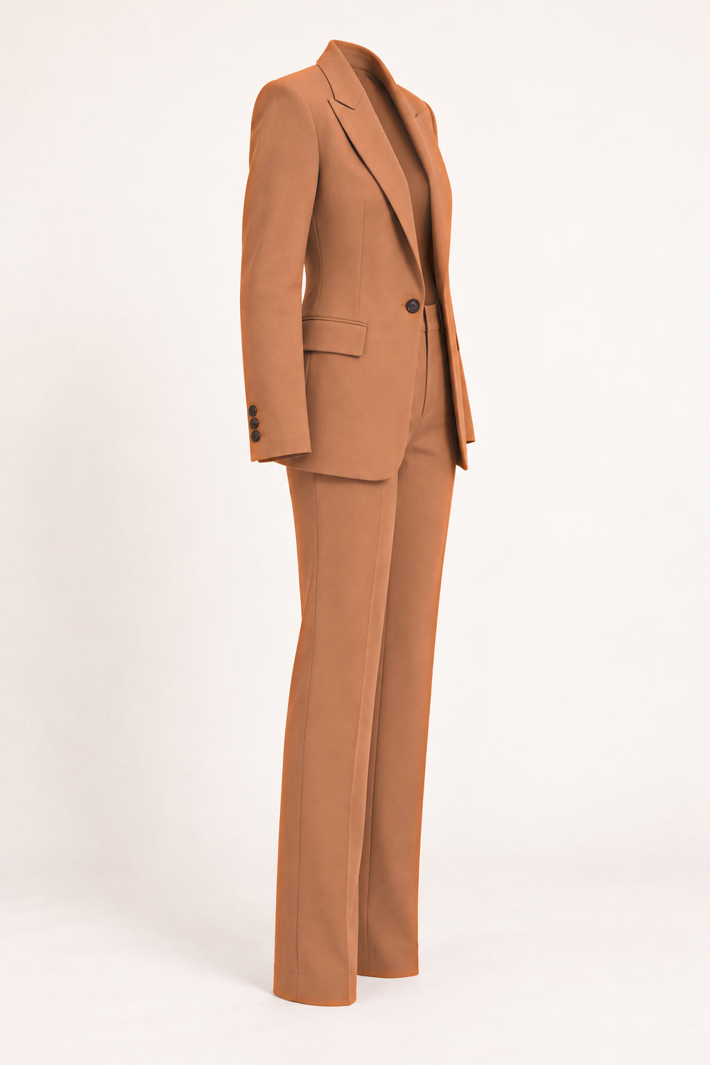 Completo monopetto con pantaloni dritti, Vista laterale senza modella — Cammello