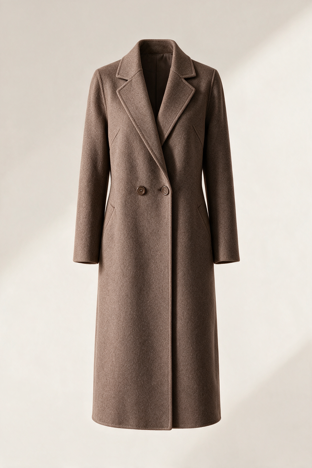 Essential midi coat — Taupe, front view