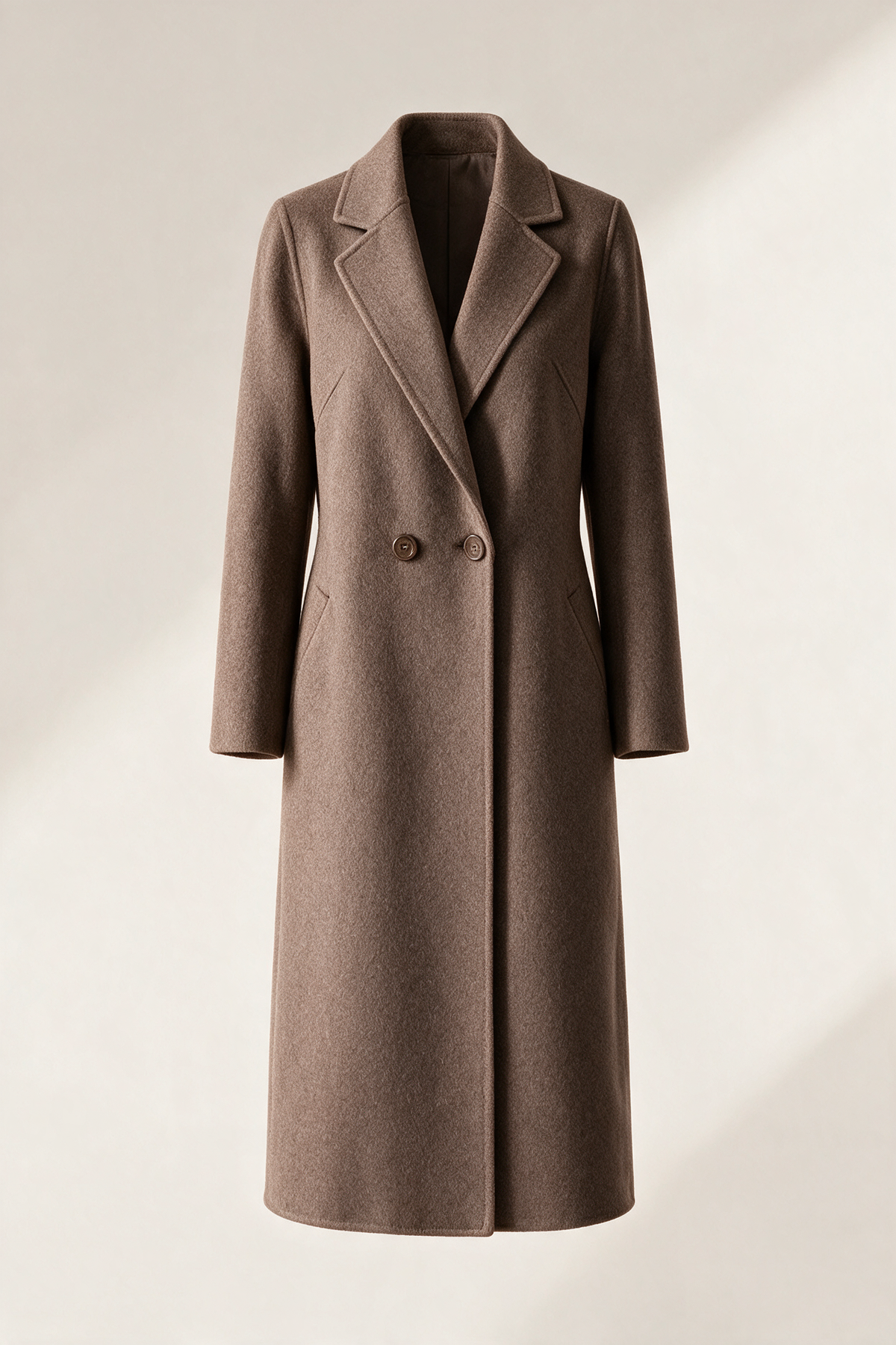 Cappotto midi dalla linea essenziale — Tortora, vista frontale