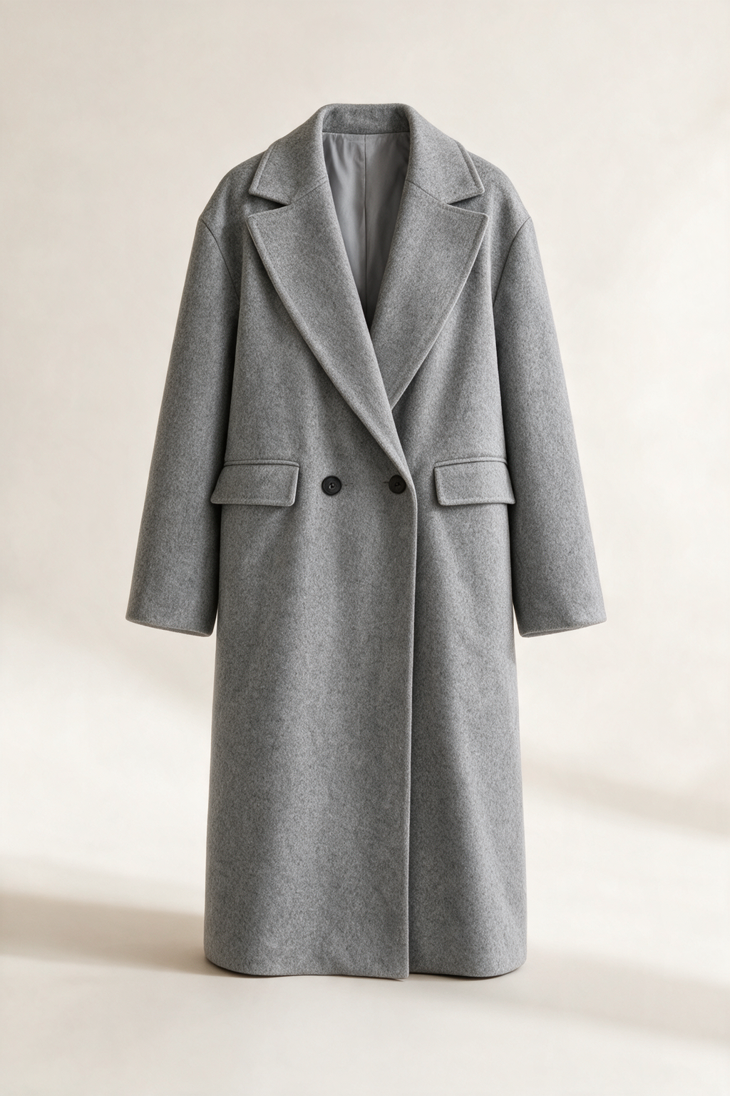 Long coat with lapels — Grey, front view