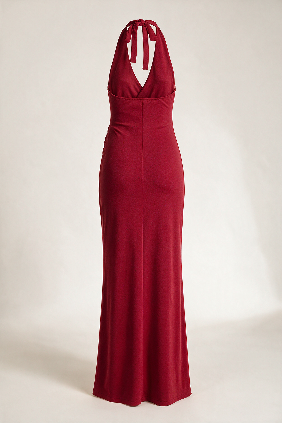 Abito lungo halter con spacco — Rosso, vista posteriore