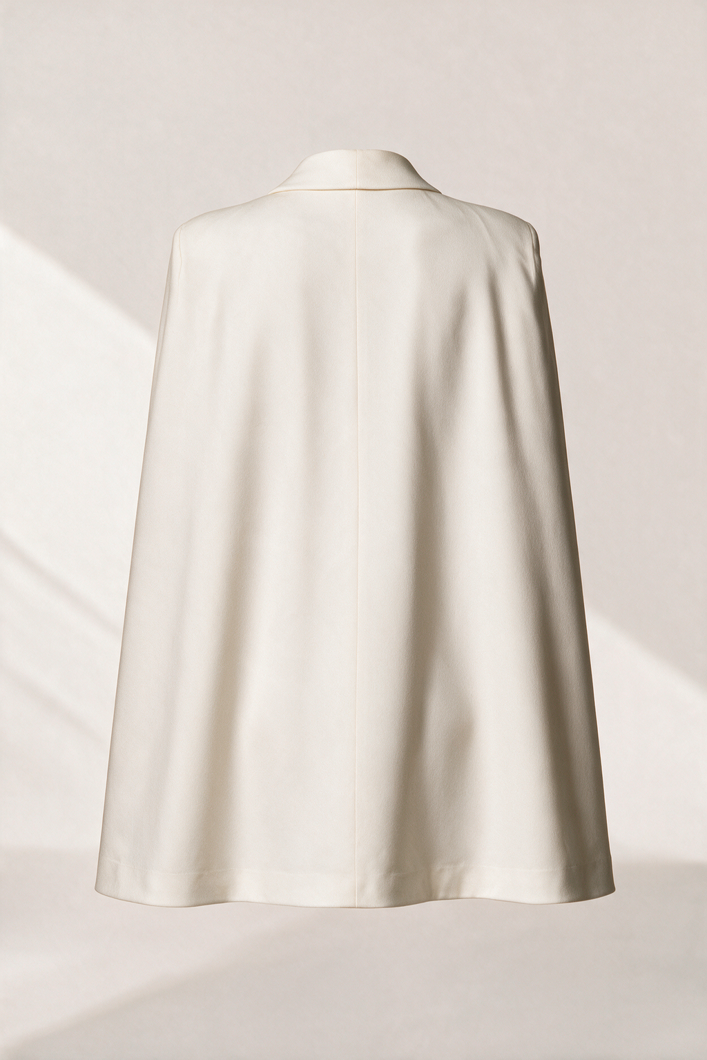 Short belted cape dress — Ivory, rear view