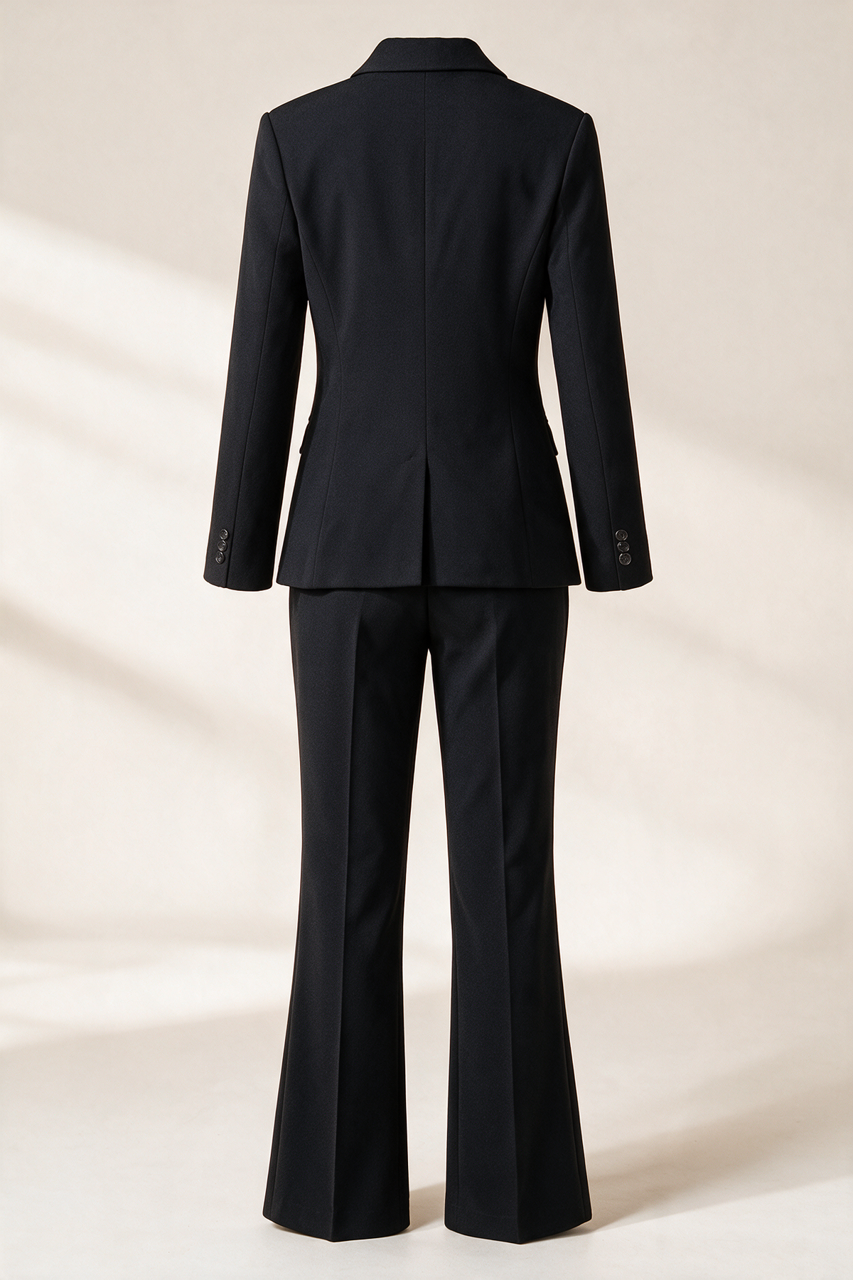 Single-breasted suit with flared trousers — Black, rear view
